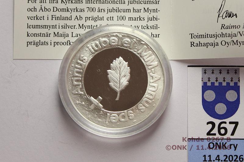 k-0267-b.jpg - Kohde 267 (kuva 2/2), l�ht�hinta: 25 &euro; / myyntihinta: 44 &euro; 100 mk 2000 Ag, Proof, Riemuvuosi, kotelo, tod, kunto: 10