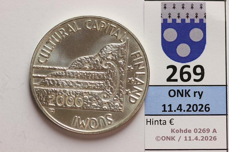 k-0269-a.jpg - Kohde 269 (kuva 1/2), l�ht�hinta: 15 &euro; / myyntihinta: 34 &euro; 100 mk 2000 Ag, Helsinki 450v, kunto: 9