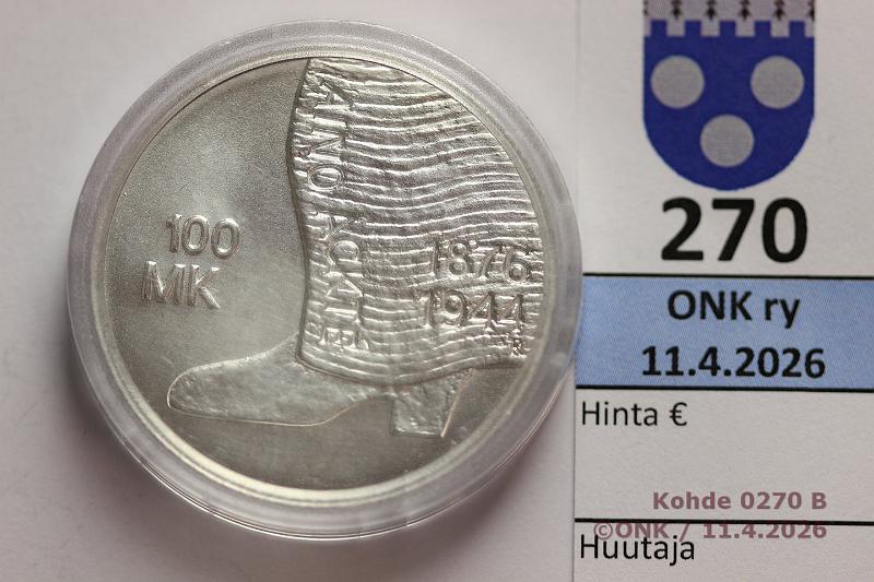 k-0270-b.jpg - Kohde 270 (kuva 2/2), l�ht�hinta: 12 &euro; / myyntihinta: 42 &euro; 100 mk 2001 Ag, Act�, kapseli, kunto: 9