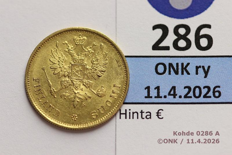 k-0286-a.jpg - Kohde 286 (kuva 1/2), l�ht�hinta: 280 &euro; / myyntihinta: 390 &euro; 10 mk 1878 Au, hnja, kunto: 9