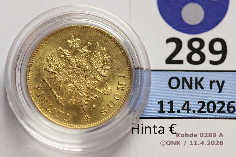 k-0289-a.jpg - Kohde 289 (kuva 1/2), l�ht�hinta: 280 &euro; / myyntihinta: 420 &euro; 10 mk 1881 Au, hnja, kaps, kunto: 9