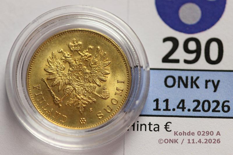 k-0290-a.jpg - Kohde 290 (kuva 1/2), l�ht�hinta: 280 &euro; / myyntihinta: 450 &euro; 10 mk 1882 Au, kaps, kunto: 9