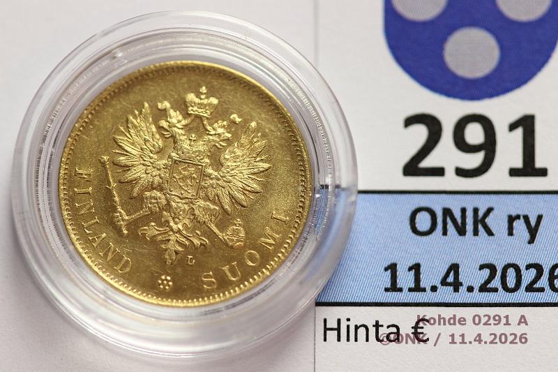 k-0291-a.jpg - Kohde 291 (kuva 1/2), l�ht�hinta: 600 &euro; / myyntihinta: 830 &euro; 10 mk 1904 Au, kaps, kunto: 9