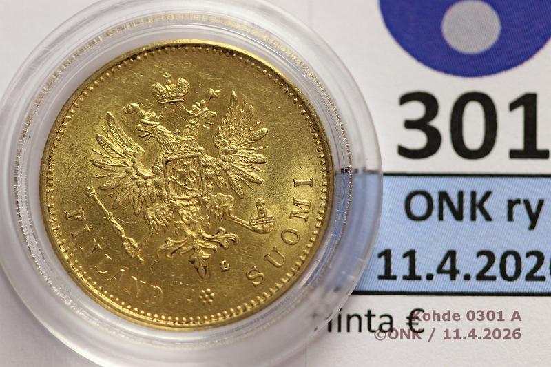 k-0301-a.jpg - Kohde 301 (kuva 1/2), l�ht�hinta: 400 &euro; / myyntihinta: 805 &euro; 20 mk 1903 Au, hnja, kaps, kunto: 9