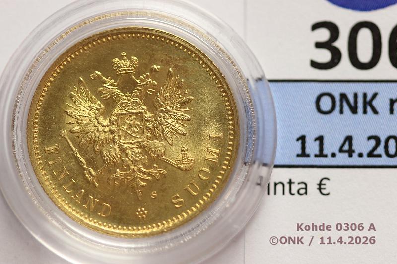 k-0306-a.jpg - Kohde 306 (kuva 1/2), l�ht�hinta: 400 &euro; / myyntihinta: 775 &euro; 20 mk 1913 Au, hnja, kaps, kunto: 9
