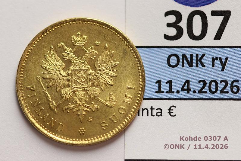 k-0307-a.jpg - Kohde 307 (kuva 1/2), l�ht�hinta: 400 &euro; / myyntihinta: 760 &euro; 20 mk 1913 Au, hnja, painontasausj�lki�, kunto: 9