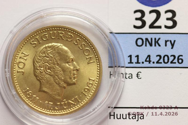 k-0323-a.jpg - Kohde 323 (kuva 1/2), l�ht�hinta: 850 &euro; / myyntihinta: 940 &euro; Islanti 500 kr 1961 KM#14 Au, 8,9604g/900, kaps, kunto: 9