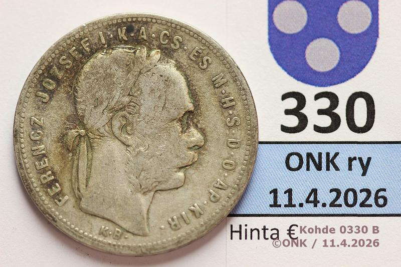 k-0330-b.jpg - Kohde 330 (kuva 2/2), l�ht�hinta: 10 &euro; / myyntihinta: 10 &euro; 1 frt 1881 KM#465 Ag, 12,34g/900 KB, Francis Joseph I, kunto: 4