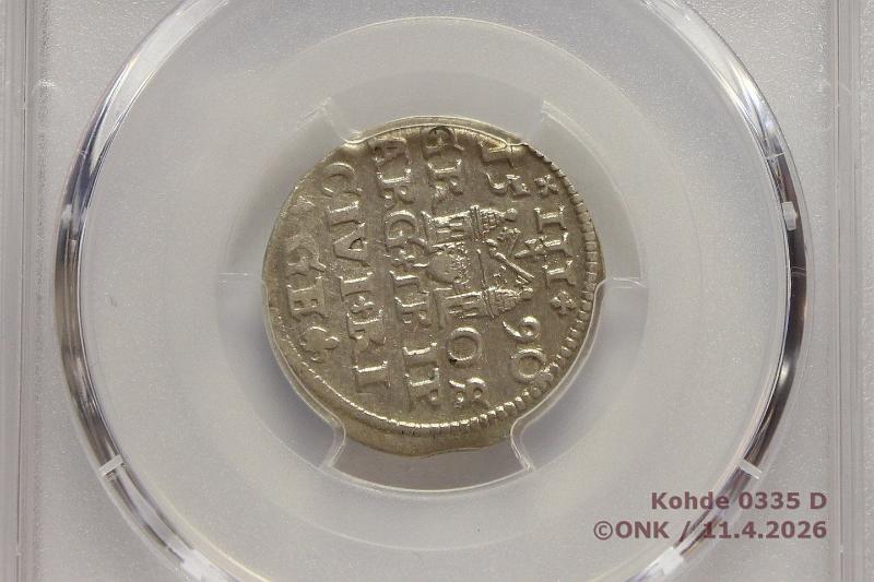 k-0335-d.jpg - Kohde 335 (kuva 4/4), l�ht�hinta: 35 &euro; / myyntihinta: 54 &euro;  3 grossus   1590 Haljak#1025   Ag, Sigismund III, PCGS-slabissa: AU 58 , kunto:  6 