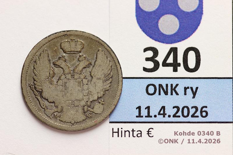 k-0340-b.jpg - Kohde 340 (kuva 2/2), l�ht�hinta: 5 &euro; / myyntihinta: 7 &euro; 1 zl / 15 kop 1835 C#129 Ag, MW, kunto: 3/2