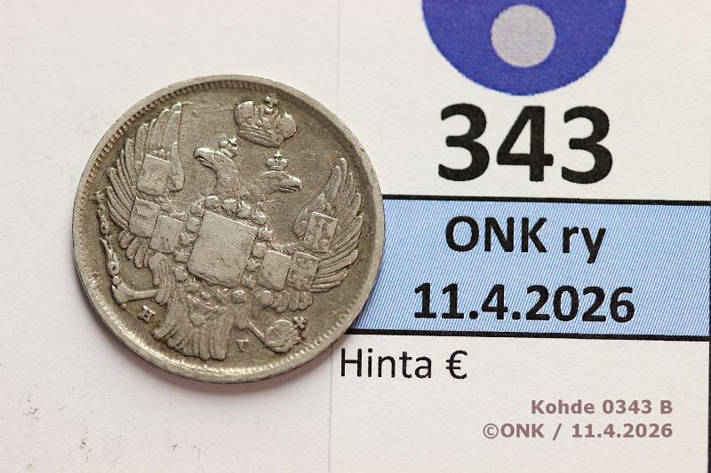 k-0343-b.jpg - Kohde 343 (kuva 2/2), l�ht�hinta: 10 &euro; / myyntihinta: 30 &euro; 1 zl / 15 kop 1840 C#129 Ag, MW, kunto: 4