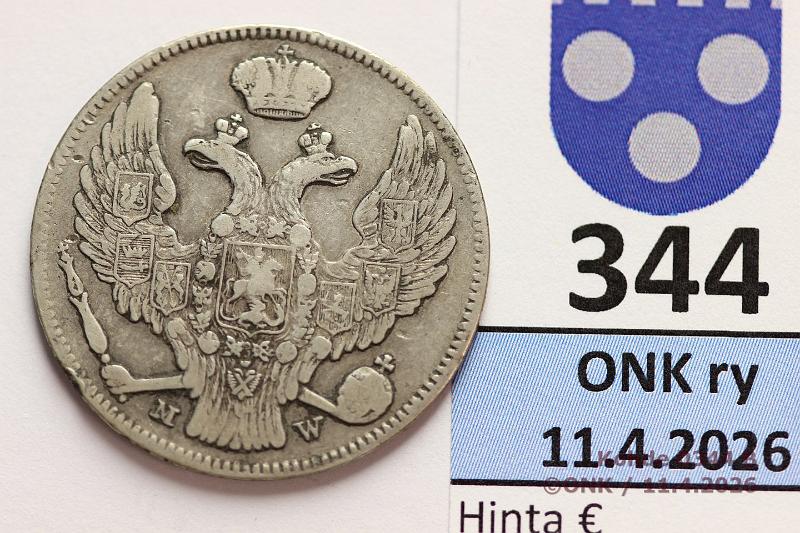 k-0344-b.jpg - Kohde 344 (kuva 2/2), l�ht�hinta: 15 &euro; / myyntihinta: 38 &euro; 2 zl / 30 kop 1838 C#132 Ag, MW , prv, kunto: 4