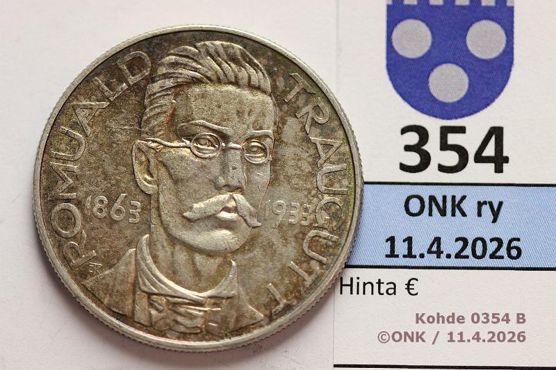 k-0354-b.jpg - Kohde 354 (kuva 2/2), l�ht�hinta: 20 &euro; / myyntihinta: 120 &euro; 10 zl 1933 Y#24 Ag, 22g/750, Romuald Traugutt,  patinaa , kunto: 8