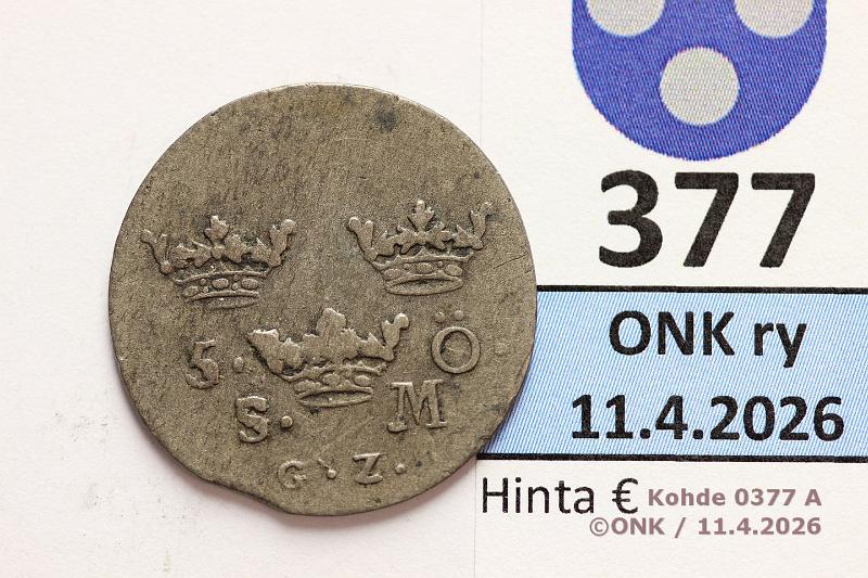 k-0377-a.jpg - Kohde 377 (kuva 1/2), l�ht�hinta: 15 &euro; / myyntihinta: 15 &euro; 5 �re 1731 SM#134/KM#401 Ag, Fredrik I, kunto: 5