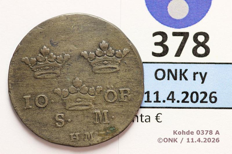 k-0378-a.jpg - Kohde 378 (kuva 1/2), l�ht�hinta: 25 &euro; / myyntihinta: 25 &euro; 10 �re 1739 SM#121/KM#425 Ag, Fredrik I, kunto: 4