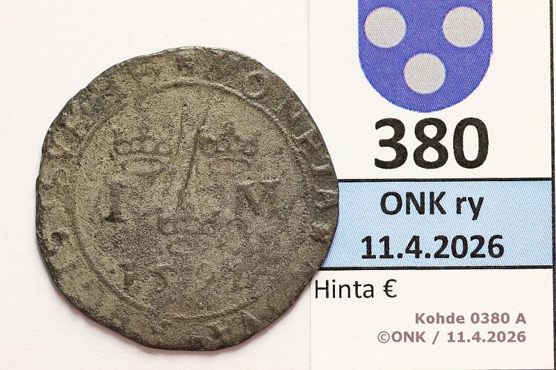 k-0380-a.jpg - Kohde 380 (kuva 1/2), l�ht�hinta: 75 &euro; / ei tarjouksia 1 mk 1591 SM#53b Ag, Juhana III, typ IIIa, kunto: 2