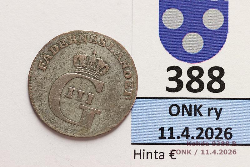 k-0388-b.jpg - Kohde 388 (kuva 2/2), l�ht�hinta: 10 &euro; / ei tarjouksia 1/24 RD 1780 SM#95/KM#522 Ag, Kustaa III, kunto: 4