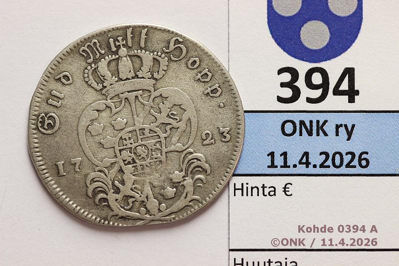 k-0394-a.jpg - Kohde 394 (kuva 1/2), l�ht�hinta: 70 &euro; / myyntihinta: 150 &euro; � RD 1723 SM#101/KM#391 Ag, Fredrik I, typ I, kunto: 3