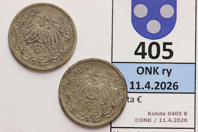 k-0405-b.jpg - Kohde 405 (kuva 2/2), l�ht�hinta: 6 &euro; / myyntihinta: 6 &euro; � mk 1905E, -06G KM#17 Ag, 2x2,777g/900, kunto: 4, 5