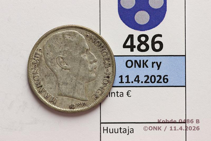 k-0486-b.jpg - Kohde 486 (kuva 2/2), l�ht�hinta: 10 &euro; / myyntihinta: 17 &euro; Norja 1 kr 1914 KM#369 Ag, 7,5g/800, kunto: 5