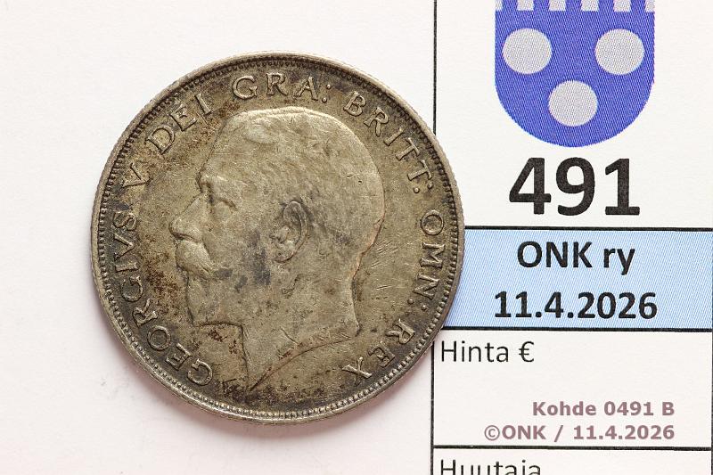 k-0491-b.jpg - Kohde 491 (kuva 2/2), l�ht�hinta: 5 &euro; / myyntihinta: 20 &euro; UK � cr 1923 KM#818.2 Ag, 14,14g/500, kunto: 5