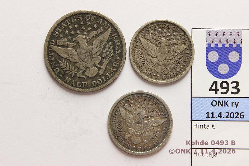 k-0493-b.jpg - Kohde 493 (kuva 2/2), l�ht�hinta: 10 &euro; / myyntihinta: 27 &euro; USA � + � $ 1898, -99 KM#114, 116 (2+1) Ag, �$ -98(2), �$ -99, kunto: 4