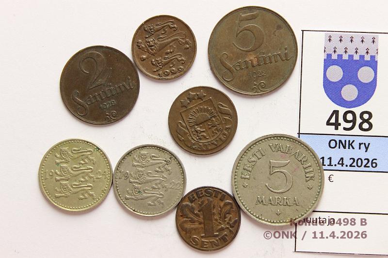 k-0498-b.jpg - Kohde 498 (kuva 2/2), l�ht�hinta: 10 &euro; / myyntihinta: 14 &euro; Baltia 1922-35 (8)   Viro  1s -29(2), 1mk -22, -24, 5mk -22;  Latvia  1s -35, 2s -28, 5s -22, kunto: 4-6