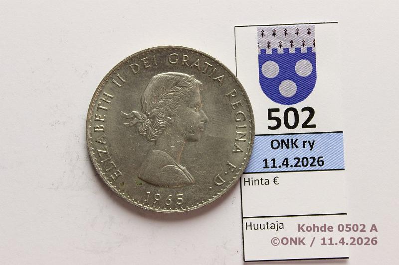 k-0502-a.jpg - Kohde 502 (kuva 1/2), l�ht�hinta: 3 &euro; / myyntihinta: 7 &euro; UK 1 cr   1965  KM#910 CuNi, Churchill, kunto: 9