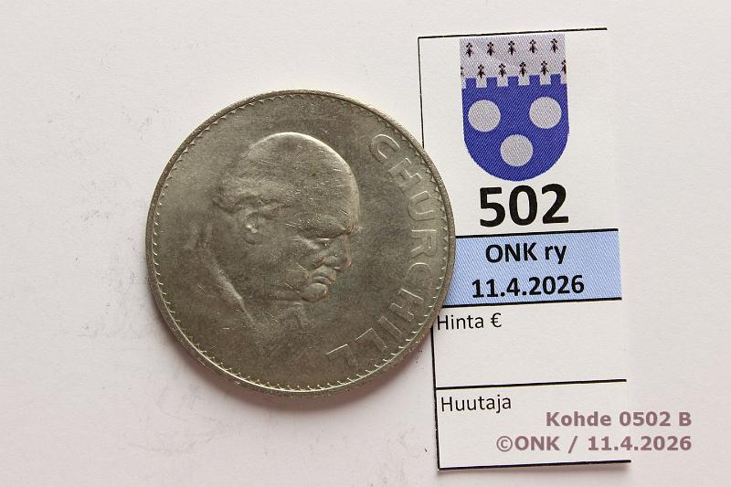 k-0502-b.jpg - Kohde 502 (kuva 2/2), l�ht�hinta: 3 &euro; / myyntihinta: 7 &euro; UK 1 cr   1965  KM#910 CuNi, Churchill, kunto: 9