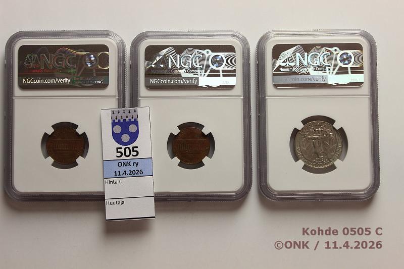 k-0505-c.jpg - Kohde 505 (kuva 3/3), l�ht�hinta: 5 &euro; / myyntihinta: 5 &euro; USA 1 + 25 c 1944-99 (12+3)   1c  -44(2), -56, -71, -74D+S, -75, -80, -88D, 99;  25c  -66, -68D +  NGC Slabissa:   1c  -66 (XF details), -75 (XF details) ja  25c  -66 (AU 55), kunto: 2-9