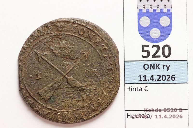 k-0520-b.jpg - Kohde 520 (kuva 2/2), l�ht�hinta: 10 &euro; / ei tarjouksia 1 �re 1631 KM#115 Cu, Kustaa II Adolf, kunto: 2