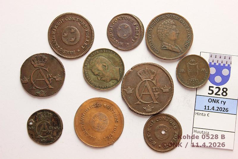 k-0528-b.jpg - Kohde 528 (kuva 2/2), l�ht�hinta: 5 &euro; / myyntihinta: 12 &euro; 1/12 - 1 sk + 2 �re 1799-1872 (10) Cu,  1/12sk  1802(reik�);  1/3sk  -51;  1/4sk  1799, 1800(reik�), -06;  �sk  1799(puhd), 1802, - 03;  1sk  -36;  2�  -72, kunto: 2-5