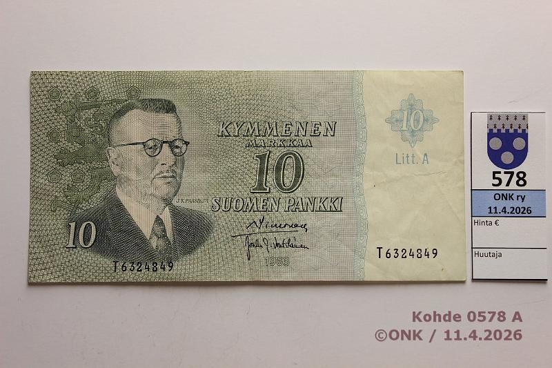 k-0578-a.jpg - Kohde 578 (kuva 1/3), l�ht�hinta: 15 &euro; / myyntihinta: 22 &euro; 10 mk 1963 LA SNY 146.3.3 T6324849 SIM-Vou, vl 2, tunnetaan 124 kpl, kunto: 4