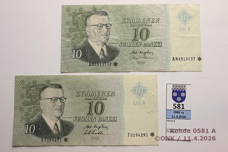 k-0581-a.jpg - Kohde 581, l�ht�hinta: 5 &euro; / myyntihinta: 5 &euro; 10 mk 1963 LA T*, AN* SNY 146.4.3+.4.7  T* ..KA I-Luu;  AN* ..KA I-M�1 prep, korvaavia, kunto: 4