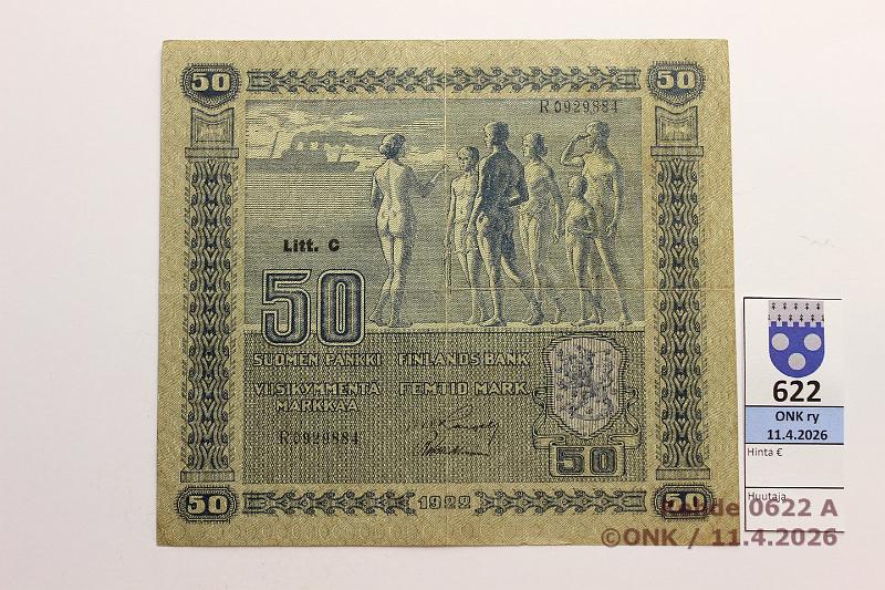 k-0622-a.jpg - Kohde 622 (kuva 1/2), l�ht�hinta: 50 &euro; / myyntihinta: 50 &euro; 50 mk 1922 LC SNY 167.4.1 R0929884 RAN-Wah, kunto: 5