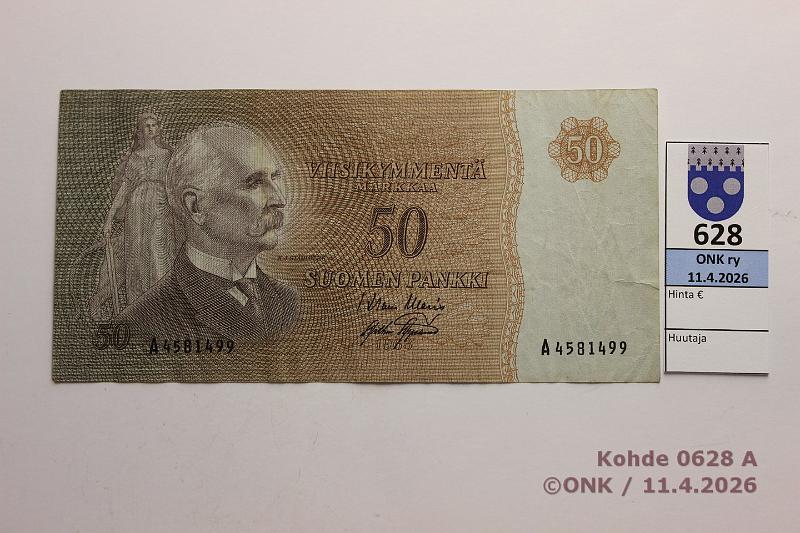 k-0628-a.jpg - Kohde 628 (kuva 1/2), l�ht�hinta: 20 &euro; / ei tarjouksia 50 mk 1963 SNY 170.1.1 A4581499  WAR-AAs , harv ak-pari (v), sil?, kunto: 4