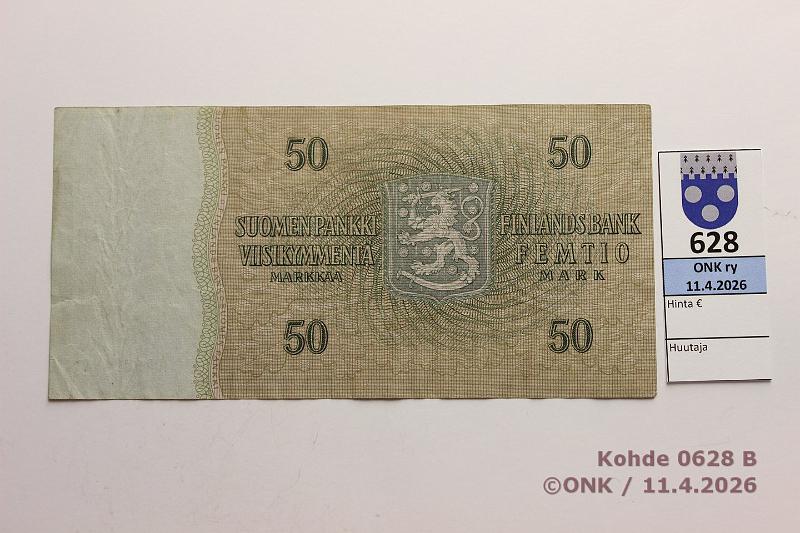 k-0628-b.jpg - Kohde 628 (kuva 2/2), l�ht�hinta: 20 &euro; / ei tarjouksia 50 mk 1963 SNY 170.1.1 A4581499  WAR-AAs , harv ak-pari (v), sil?, kunto: 4