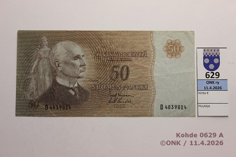 k-0629-a.jpg - Kohde 629 (kuva 1/2), l�ht�hinta: 20 &euro; / myyntihinta: 30 &euro; 50 mk 1963 SNY 170.1.1 D4839824 LEI-Luu, kunto: 4