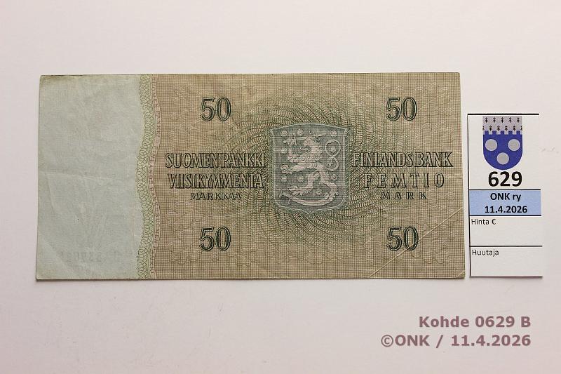 k-0629-b.jpg - Kohde 629 (kuva 2/2), l�ht�hinta: 20 &euro; / myyntihinta: 30 &euro; 50 mk 1963 SNY 170.1.1 D4839824 LEI-Luu, kunto: 4