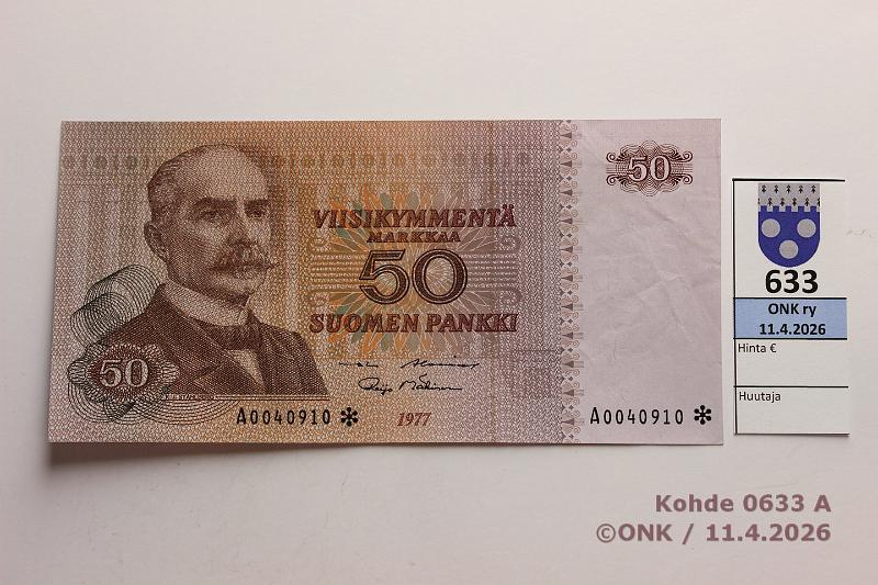 k-0633-a.jpg - Kohde 633 (kuva 1/2), l�ht�hinta: 15 &euro; / myyntihinta: 15 &euro; 50 mk 1977 A* SNY 171.2.1 A0040910* AL I-M�1, korvaava, kunto: 5
