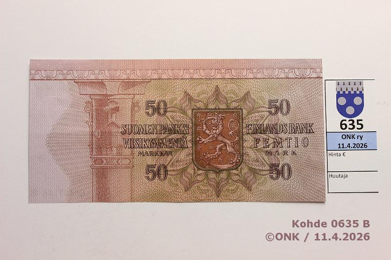k-0635-b.jpg - Kohde 635 (kuva 2/2), l�ht�hinta: 10 &euro; / myyntihinta: 10 &euro; 50 mk 1977 G* SNY 171.2.2 G0207106* UUS-M�1, korvaava, kunto: 5