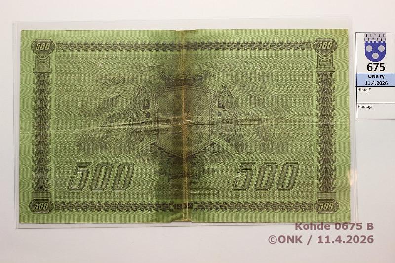 k-0675-b.jpg - Kohde 675 (kuva 2/2), l�ht�hinta: 15 &euro; / myyntihinta: 15 &euro; 500 mk 1922 LC III SNY 189.3.3 K985941 RAI-Car, teippikorjaus, reiki�, kunto: 2