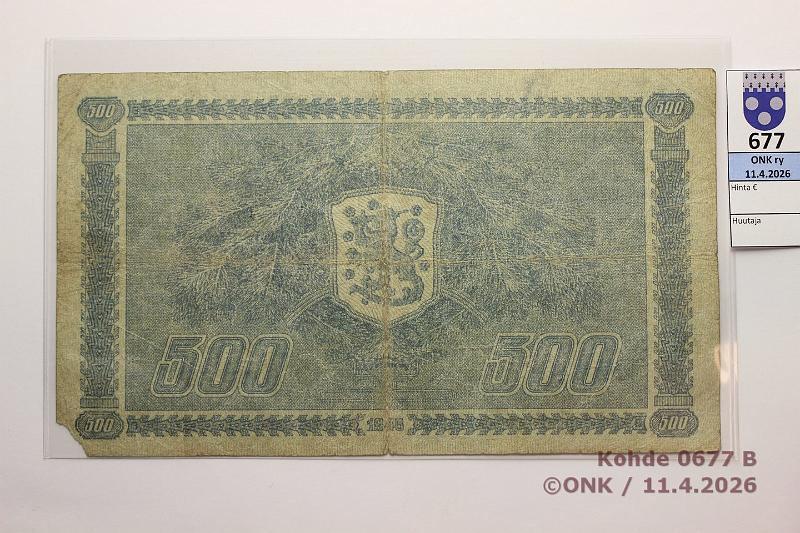k-0677-b.jpg - Kohde 677 (kuva 2/2), l�ht�hinta: 25 &euro; / myyntihinta: 25 &euro; 500 mk 1945 LA SNY 190.1.1 B0328266 TUO-AAs, prep�, preiki�, pieni kulmapuutos, kunto: 2