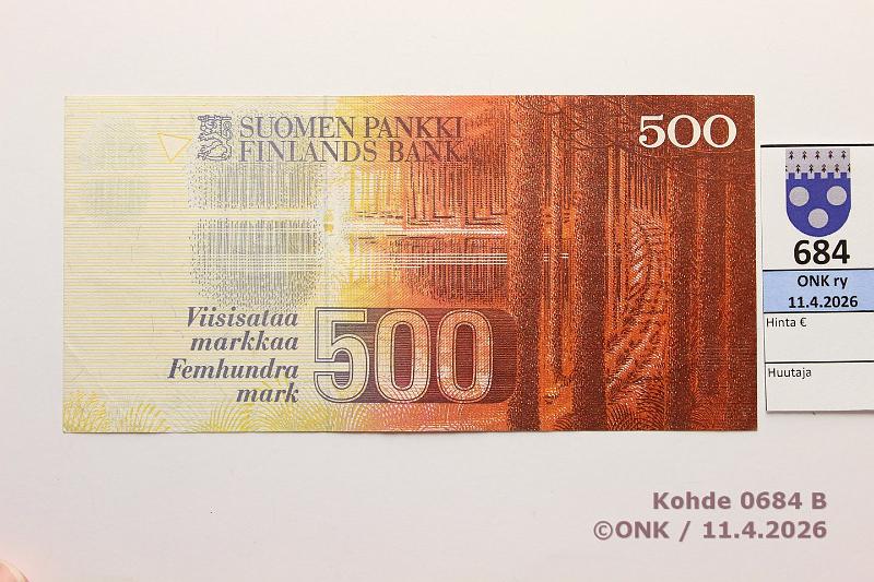 k-0684-b.jpg - Kohde 684 (kuva 2/2), l�ht�hinta: 50 &euro; / ei tarjouksia 500 mk 1986 SNY 194.1.1 7005178116 OL I-M�1, kunto: 5