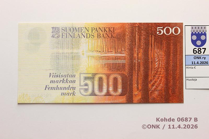 k-0687-b.jpg - Kohde 687 (kuva 2/2), l�ht�hinta: 80 &euro; / myyntihinta: 105 &euro; 500 mk 1986 LA SNY 194.2 7016350802 AL II-M�2, kunto: 10