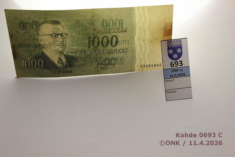 k-0693-c.jpg - Kohde 693 (kuva 3/3), l�ht�hinta: 60 &euro; / myyntihinta: 60 &euro; 1000 mk 1955 SNY 200.1.3 E5254062 SIM-Eng, vl2, pieni vesileiman siirtym�, tahra, kunto: 5