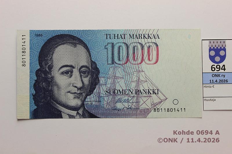 k-0694-a.jpg - Kohde 694 (kuva 1/2), l�ht�hinta: 100 &euro; / ei tarjouksia 1000 mk 1986 SNY 201.1 8011801411 OL I-M�1, kunto: 7