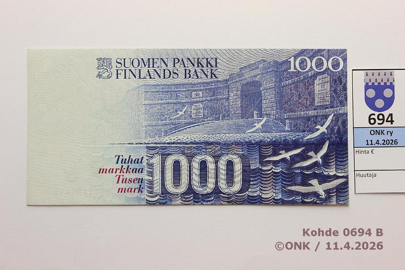 k-0694-b.jpg - Kohde 694 (kuva 2/2), l�ht�hinta: 100 &euro; / ei tarjouksia 1000 mk 1986 SNY 201.1 8011801411 OL I-M�1, kunto: 7
