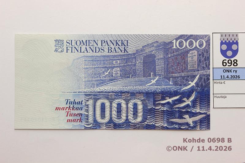 k-0698-b.jpg - Kohde 698 (kuva 2/2), l�ht�hinta: 90 &euro; / ei tarjouksia 1000 mk 1986 LA SNY 201.3.1 8021070343 KU II-Va2, kunto: 8
