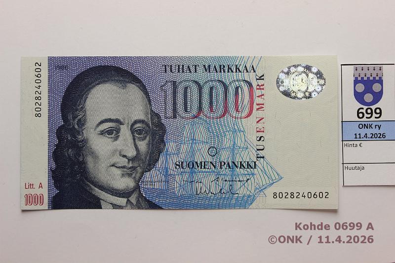 k-0699-a.jpg - Kohde 699 (kuva 1/2), l�ht�hinta: 100 &euro; / myyntihinta: 100 &euro; 1000 mk 1986 LA SNY 201.3.1 8028240602 AL II-Va2, kunto: 9